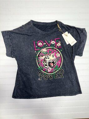 Firstage Firenze Love Is Power Tiger Graphic Tee NWT Cotton Small Oversized